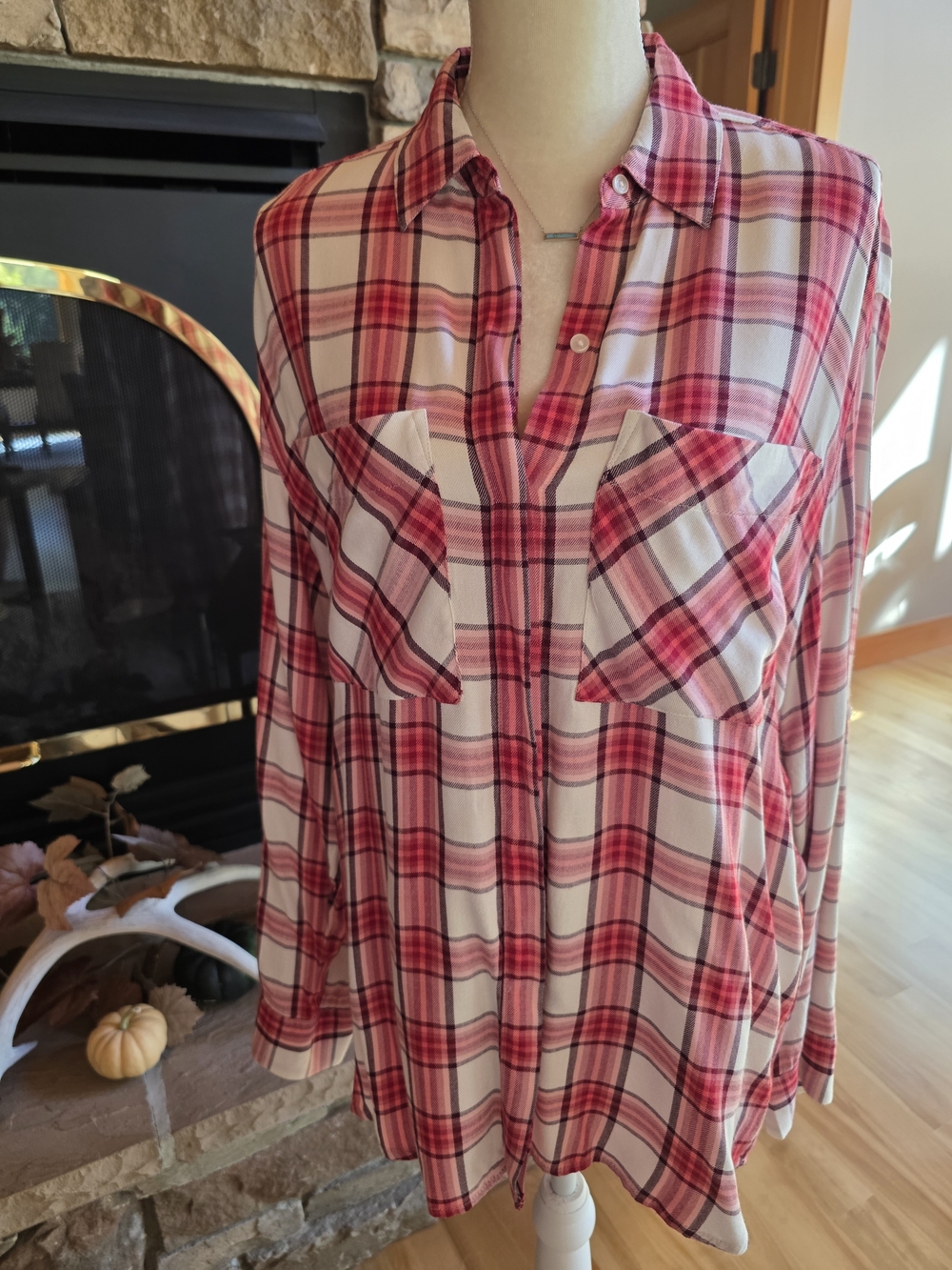 Vintage Express Pink and White Plaid Over Sized Button-Down Shirt
